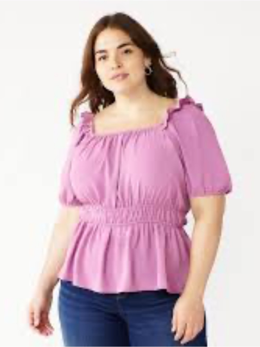Nine West Mauve Short Sleeve Square Neck Peplum Blouse  Size-Large Soft Girl
